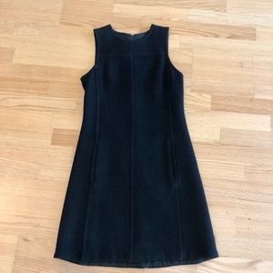 Theory black sleeveless tweed shift dress